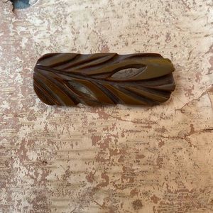 Vintage Bakelite Dark Chocolate Brown MCM Deep Carved Bar Brooch Pin 1940’s